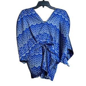 FEI Anthropologie Top Women Medium Multicolor Peacock Print V Neck Ruched Blouse